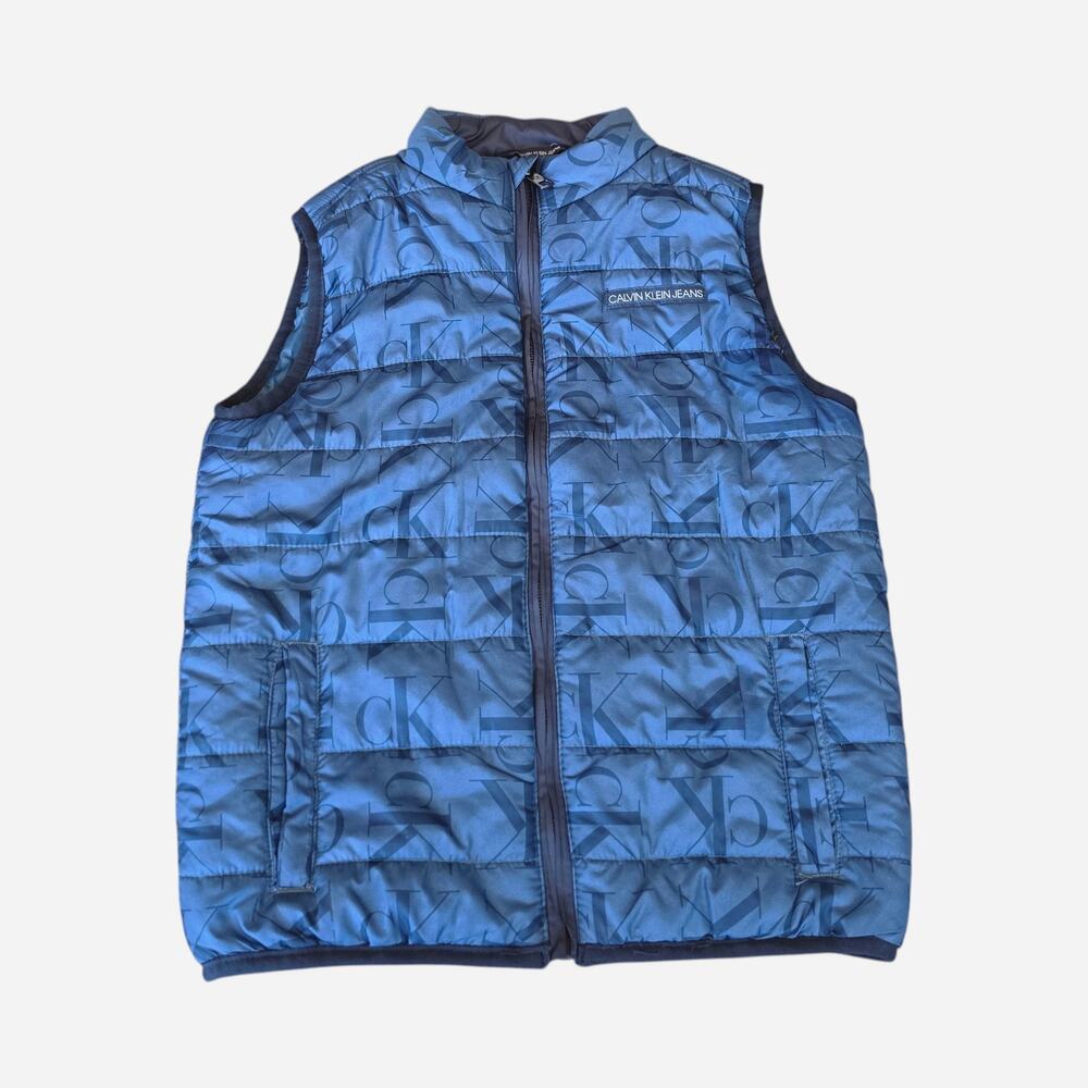 Calvin Klein Jeans Blue Logo Monogram Full Zip Quilted Winter Puffer Vest Boys 6